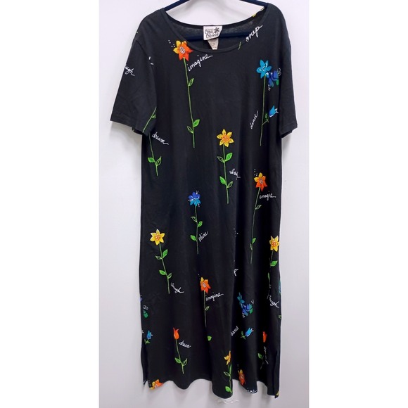 Copa Cabana Dresses & Skirts - VTG Copa Cabana Wearable Art Maxi Dress Womens Large Black Floral Imagine Dream